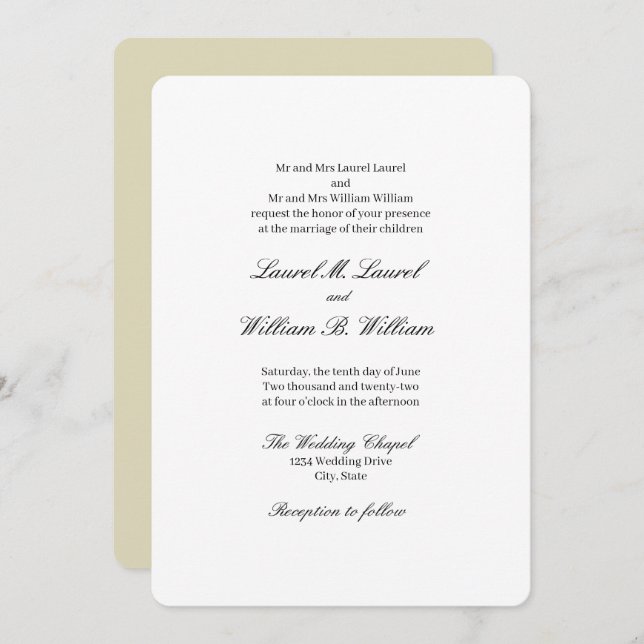 Elegante Beige Ambos Padres Invitación a la Boda (Anverso / Reverso)