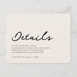 Elegante beige Boda formal tarjeta de detalles