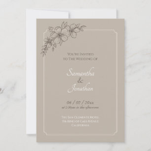 Elegante beige con invitación a la boda de flores 
