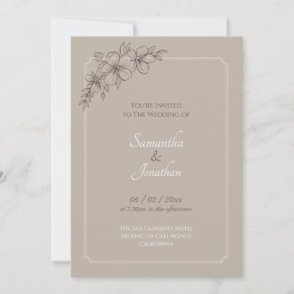 Elegante beige con invitación a la boda de flores