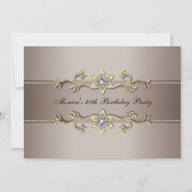 Elegante Beige Gold Invitación a los 40 años (Anverso)
