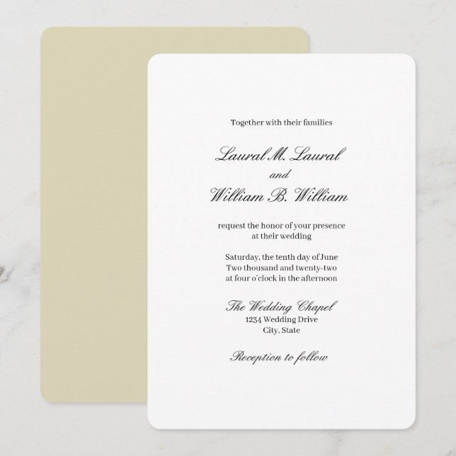 Elegante Beige - Invitación a la boda familiar (Anverso / Reverso)