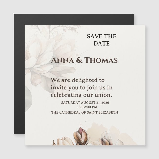 Elegante Beige Magnolia Guardar La Tarjeta De Fech (Anverso/Reverso)