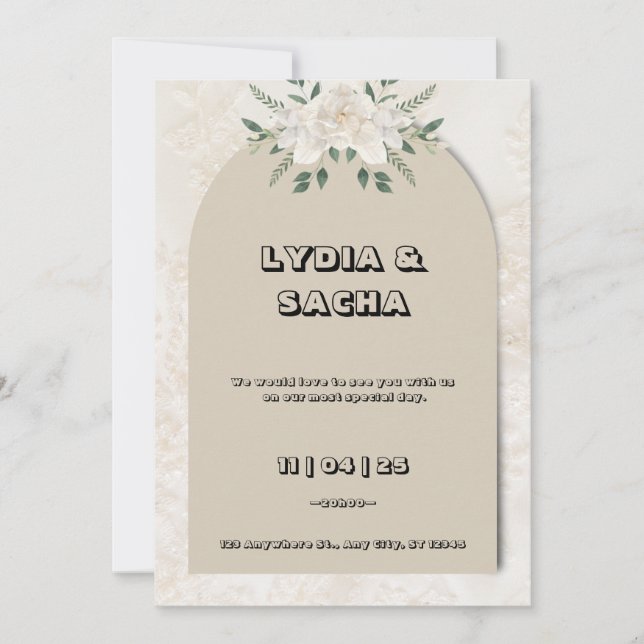 Elegante beige y invitación a la boda verde (Anverso)
