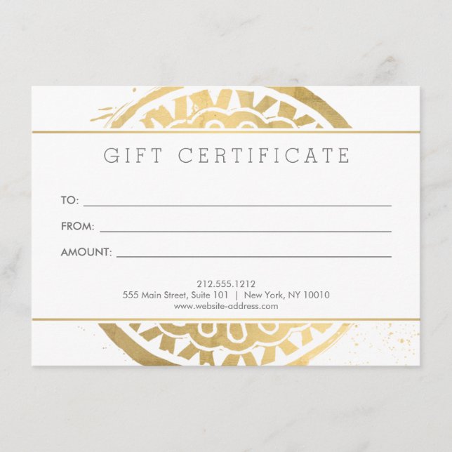 Elegante Belleza Mandala Logo Faux Gold Gift Card (Anverso)