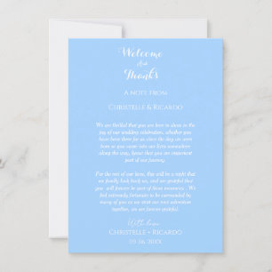 Elegante bienvenida azul y nota de agradecimiento