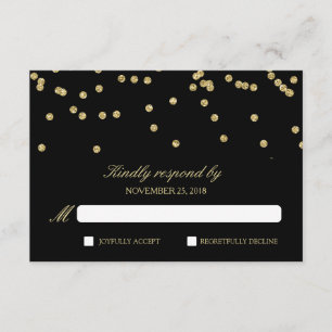 Elegante Black and Gold Confetti Polka-Dots RSVP