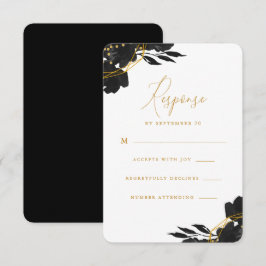 Elegante Black Floral Gold Wedding Rsvp