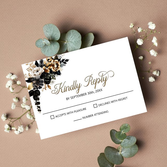 Elegante Black Floral Wedding RSVP (Subido por el creador)