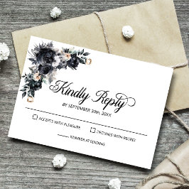 Elegante Black Floral Wedding RSVP
