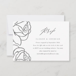 Elegante Black Floral Wedding RSVP con código QR
