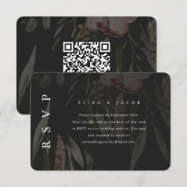 Elegante Black Floral Wedding RSVP con código QR