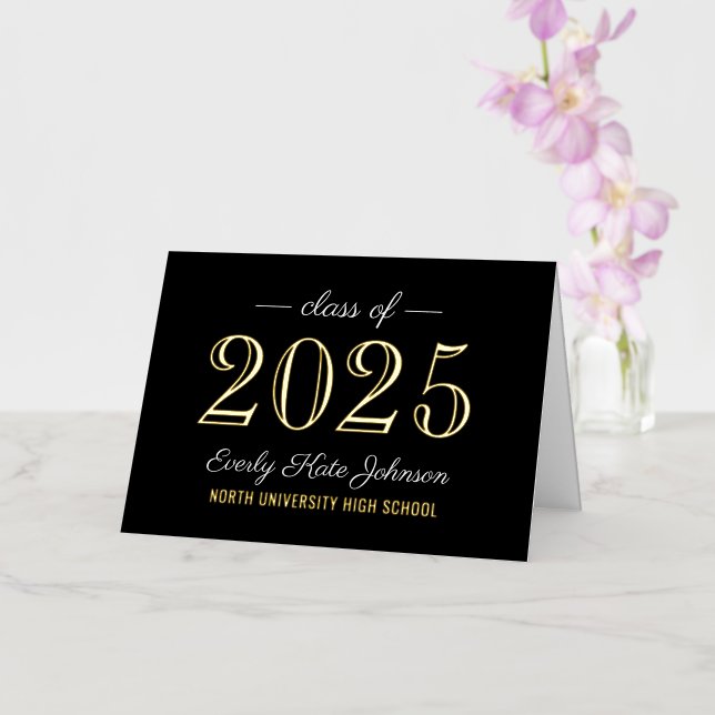Elegante Black Gold Graduation 2025 Gracias (Orquídea)