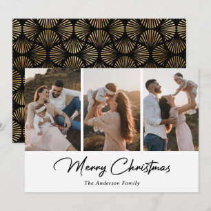 Elegante Black Gold Script Foto Feliz Navidad