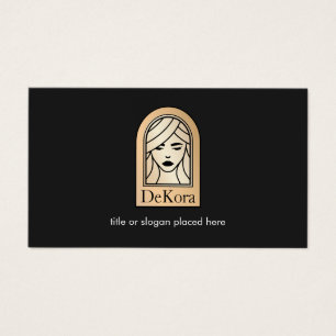 Elegante Black Gold Woman's Face Salón de belleza