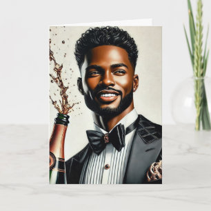 Elegante Black Man Champagne Tarjeta de cumpleaños