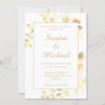 Elegante blanco dorado deja la invitación a la bod
