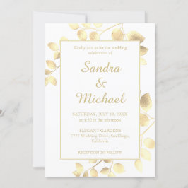 Elegante blanco dorado deja la invitación a la bod