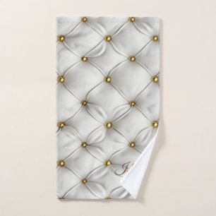 Elegante Blanco Moderno Cuero Acolchado Dorado