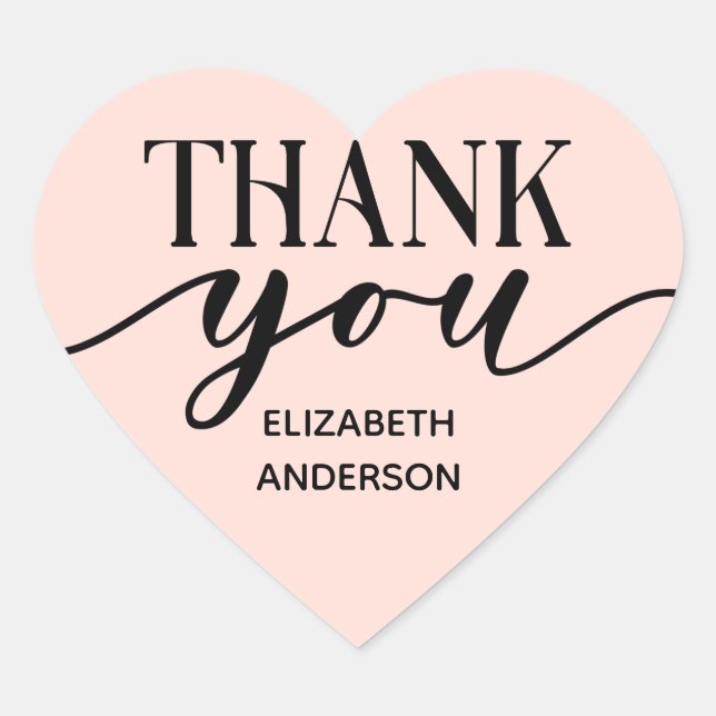 Elegante blanco negro Gracias Pegatina de corazón (Anverso)