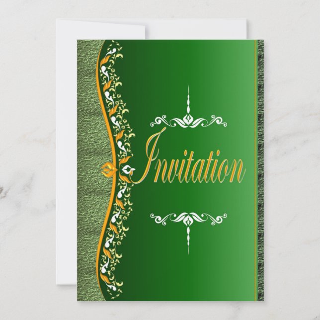 Elegante blanco y naranja en la invitación verde (Anverso)