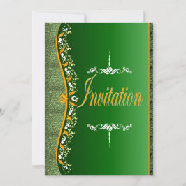Elegante blanco y naranja en la invitación verde