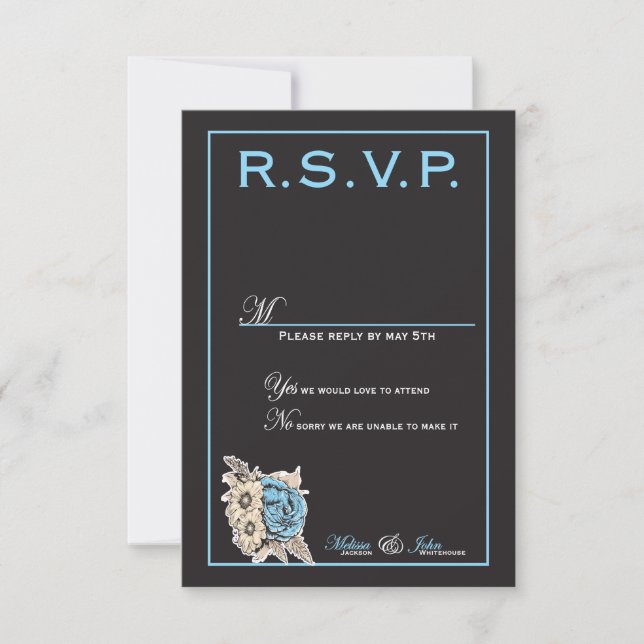 Elegante blanco y negro con detalles en azul claro (Anverso)