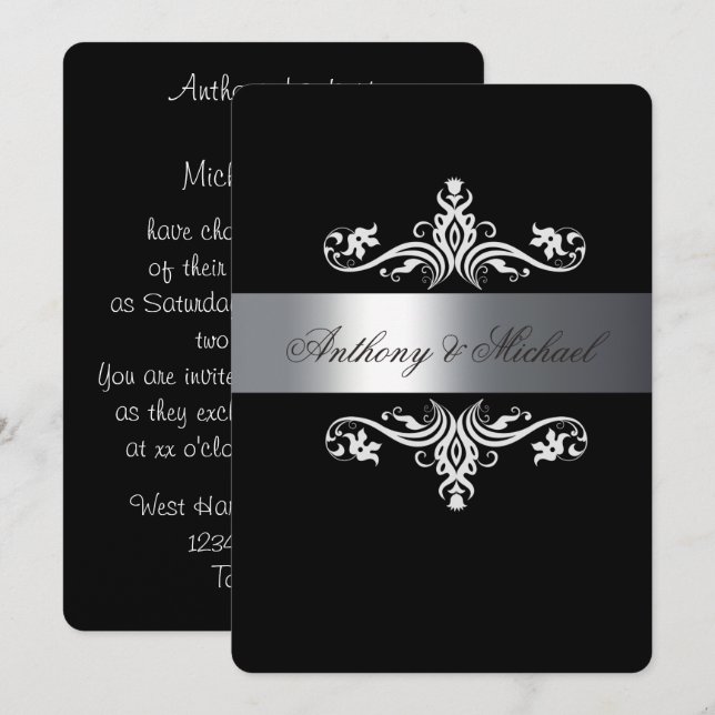 Elegante blanco y negro, invitación a la boda (Anverso / Reverso)
