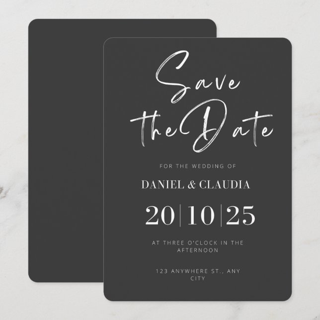 Elegante blanco y negro salva la invitación a la c (Anverso / Reverso)