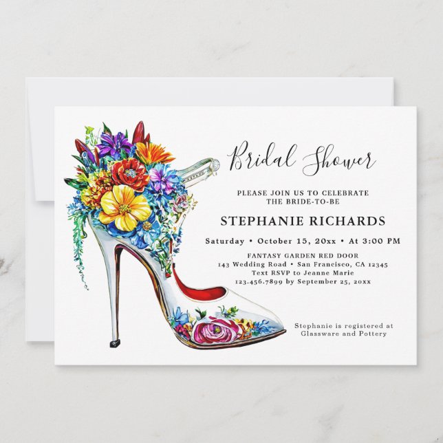 Elegante blanco zapato floral novia Invitación a d (Anverso)