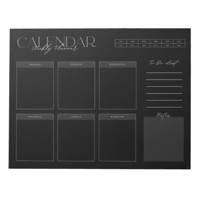 Elegante Bloc de notas de Black Weekly Planner (Frente)