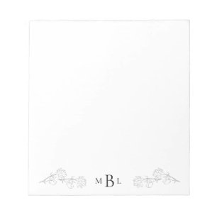 Elegante Bloc de notas de monograma de jazmín dibu