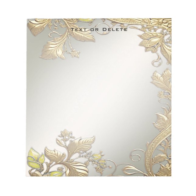 Elegante Bloc de notas florales decorativo dorado (Frente)
