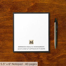 Elegante Bloc de notas inicial con monograma dorad