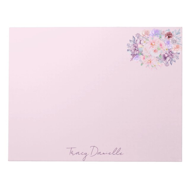 Elegante Bloc de notas personalizado con flor rosa (Frente)