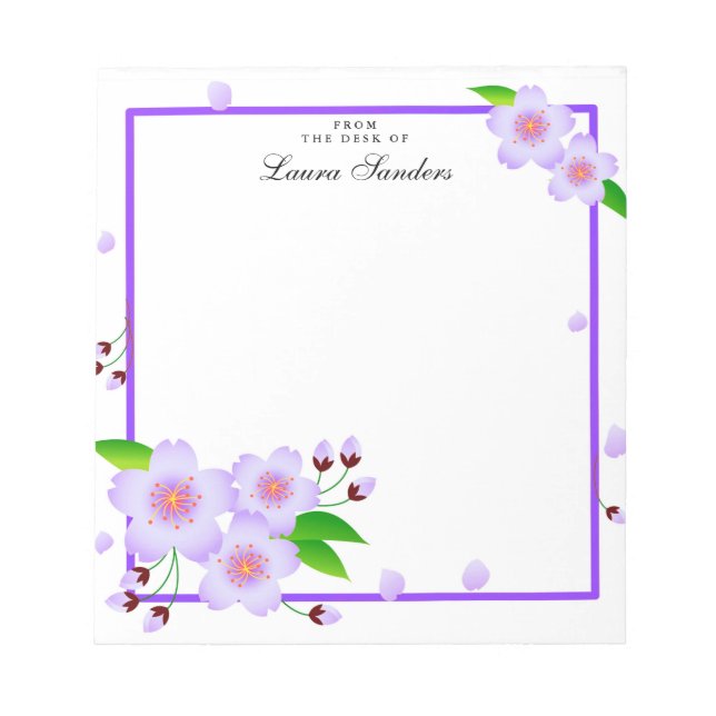 Elegante Bloc de notas personalizado de flores vio (Frente)