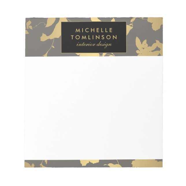 Elegante Bloc de notas personalizado Gold Floral I (Frente)