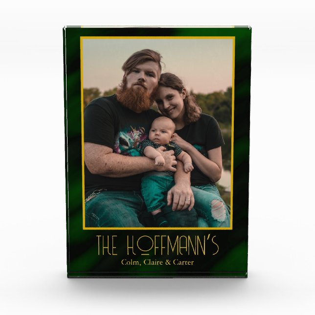 Elegante bloque de fotos del marco verde de oro de (Anverso)