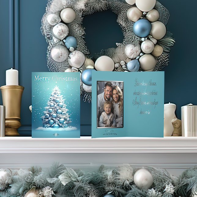 Elegante Blue and Silver Winter Wonderland (Elegant Winter Wonderland Photo Holiday Card)