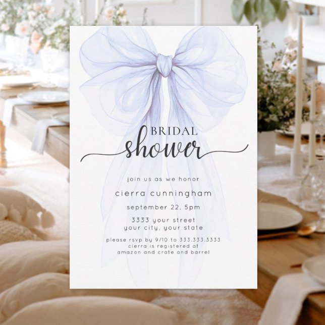 Elegante Blue Bow Invitación a ducha de novia míni (Subido por el creador)