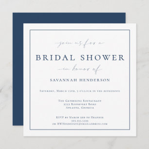 Elegante Blue Bridal Shower Classic Invitación