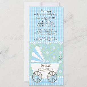 Elegante Blue Carriage Boy Invitación Baby Shower
