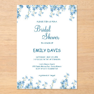 Elegante Blue Floral Bridal Shower Invitación