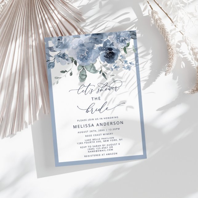 Elegante Blue Floral Bridal Shower Invitación (Subido por el creador)