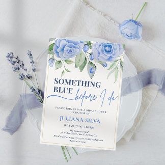 Elegante Blue Floral Bridal Shower Invitación