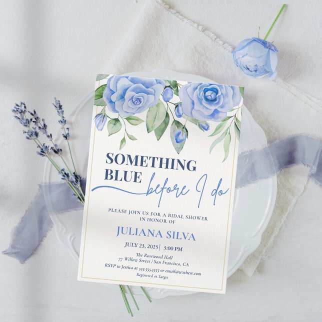 Elegante Blue Floral Bridal Shower Invitación (Subido por el creador)
