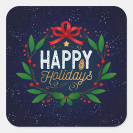 Elegante Blue Floral Happy Holidays | PEGATINA