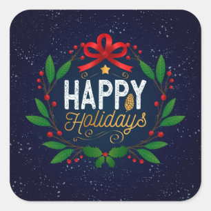 Elegante Blue Floral Happy Holidays   PEGATINA