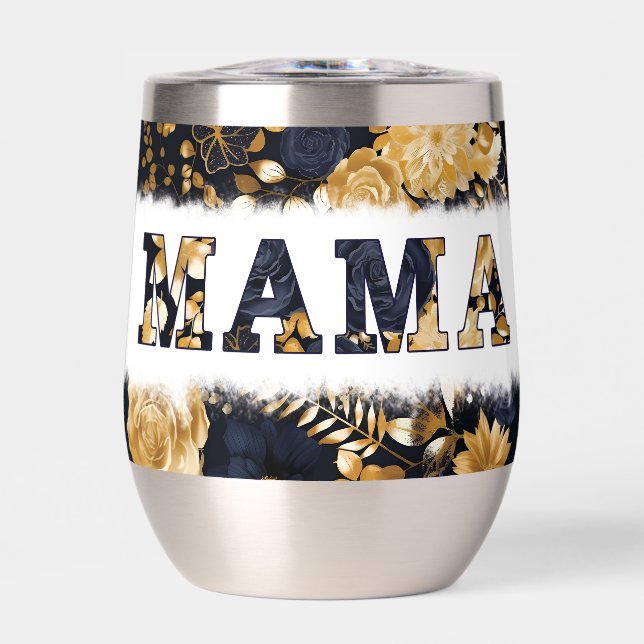 Elegante Blue Gold Stainless Steless Floral MAMA (Frente)