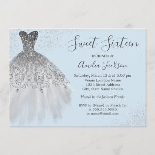 Elegante Blue Gown Sweet Dieciséis Invitaciones